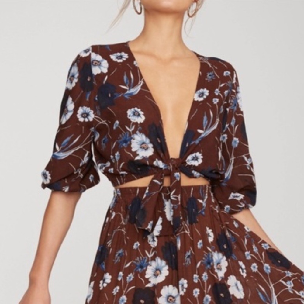 Faithfull the brand Aberdeen la guardia Rosewood Floral Tie Top W2279 Sz S